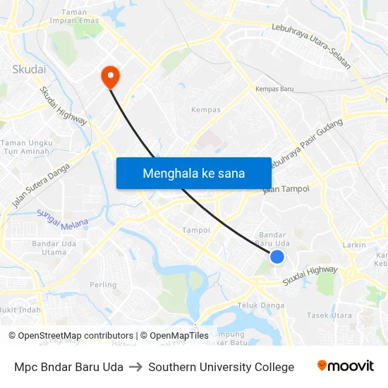 Mpc Bndar Baru Uda to Southern University College map
