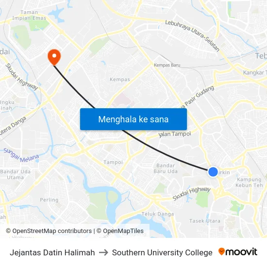 Jejantas Datin Halimah to Southern University College map