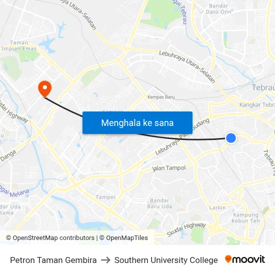 Petron Taman Gembira to Southern University College map