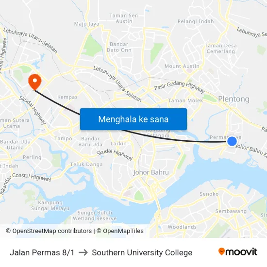 Jalan Permas 8/1 to Southern University College map