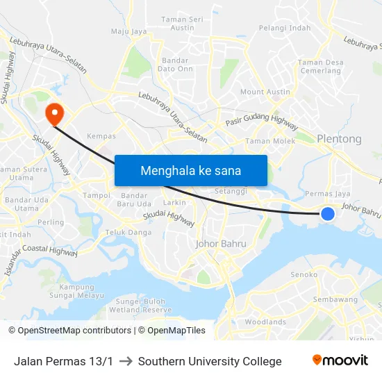 Jalan Permas 13/1 to Southern University College map