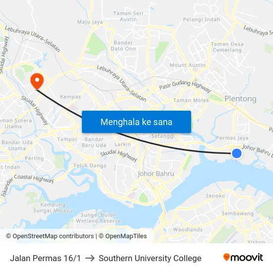 Jalan Permas 16/1 to Southern University College map
