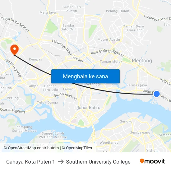 Cahaya Kota Puteri 1 to Southern University College map