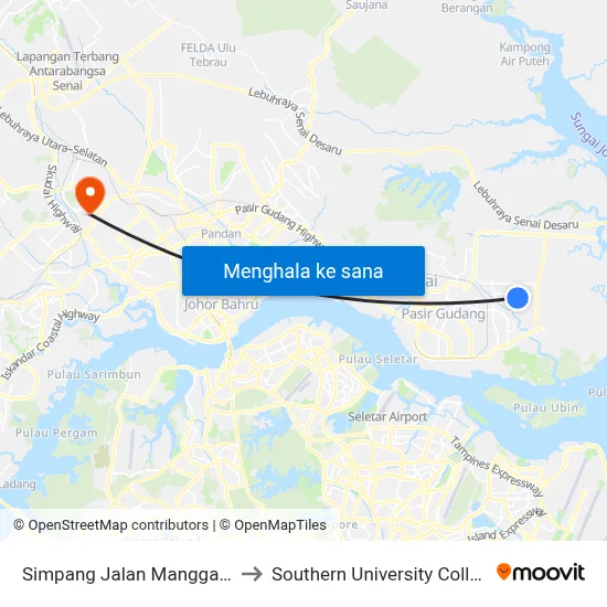 Simpang Jalan Mangga 13 to Southern University College map