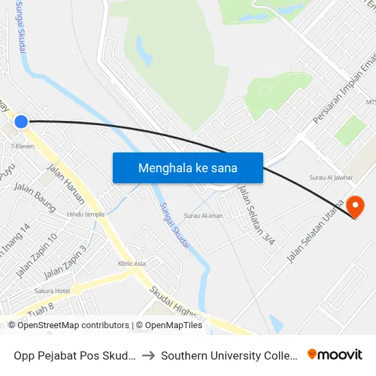 Opp Pejabat Pos Skudai to Southern University College map