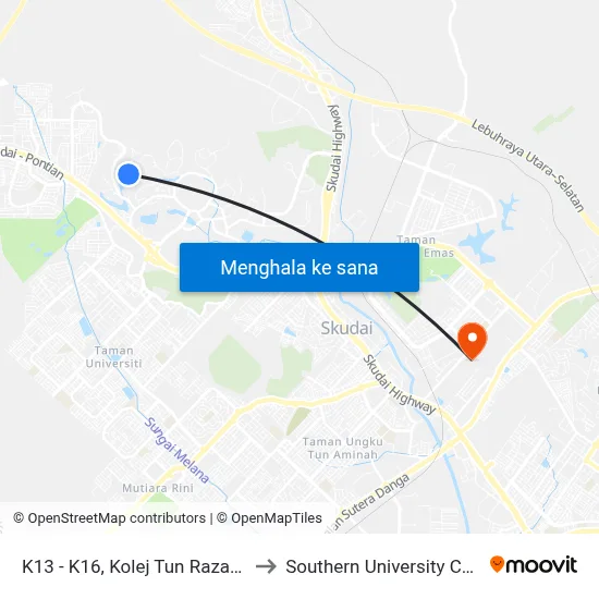 K13 - K16, Kolej Tun Razak, Utm to Southern University College map