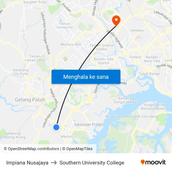 Impiana Nusajaya to Southern University College map