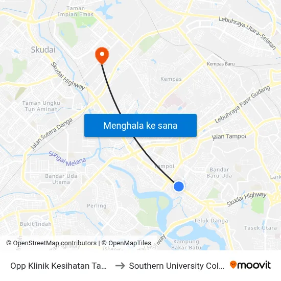 Opp Klinik Kesihatan Tampoi to Southern University College map