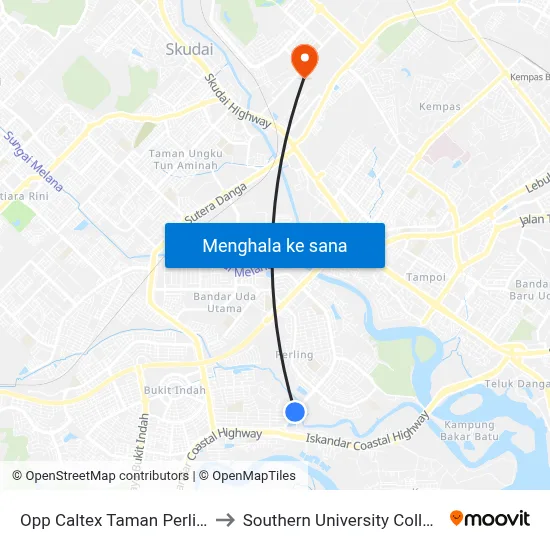 Opp Caltex Taman Perling to Southern University College map