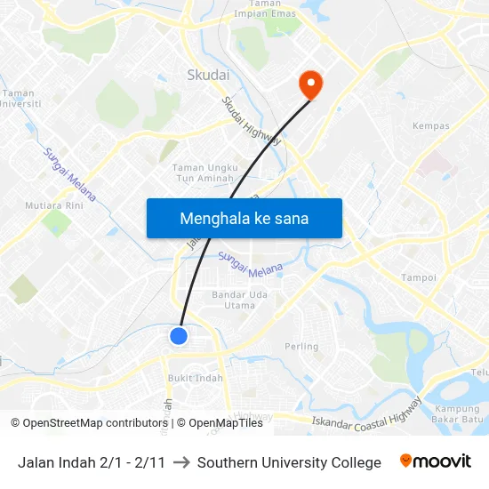 Jalan Indah 2/1 - 2/11 to Southern University College map