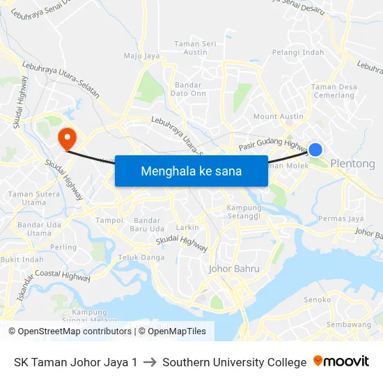 SK Taman Johor Jaya 1 to Southern University College map