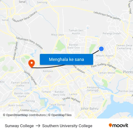 Sunway College to Southern University College map