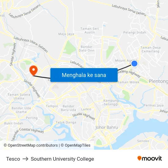 Tesco to Southern University College map