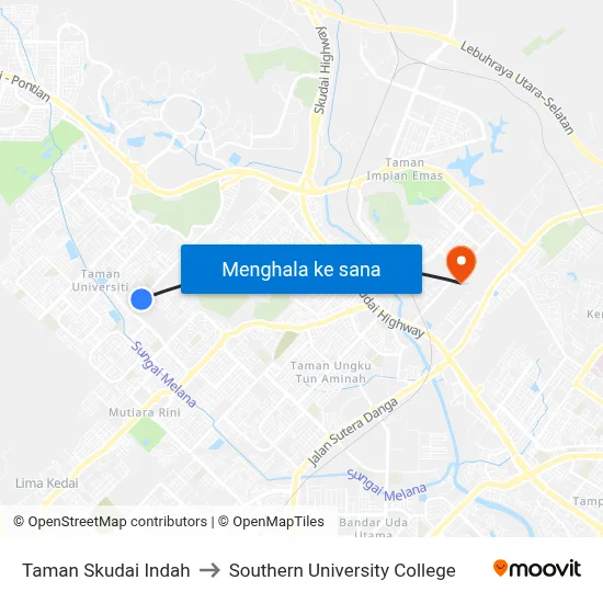 Taman Skudai Indah to Southern University College map