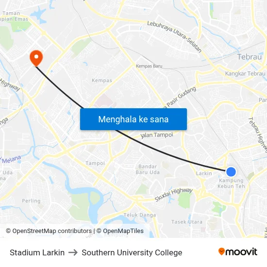 Stadium Larkin to Southern University College map