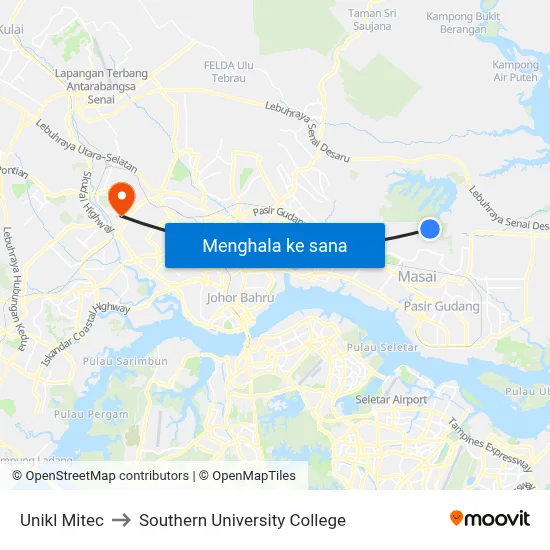 Unikl Mitec to Southern University College map