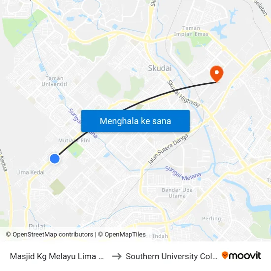 Masjid Kg Melayu Lima Kedai to Southern University College map