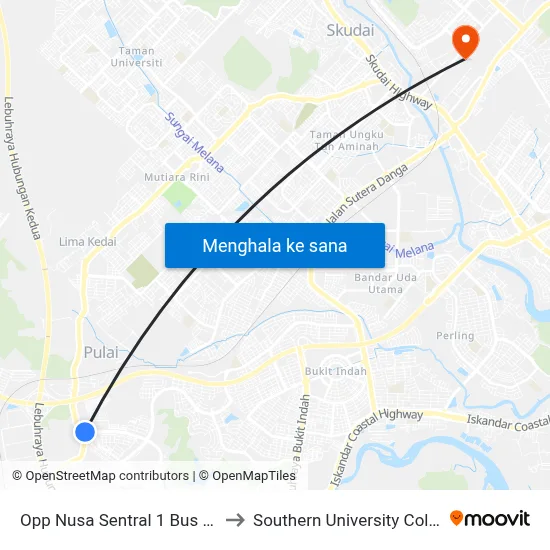 Opp Nusa Sentral 1 Bus Stop to Southern University College map