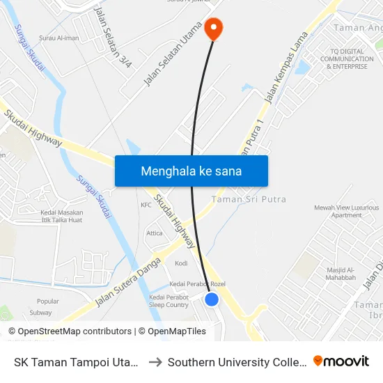 SK Taman Tampoi Utama to Southern University College map