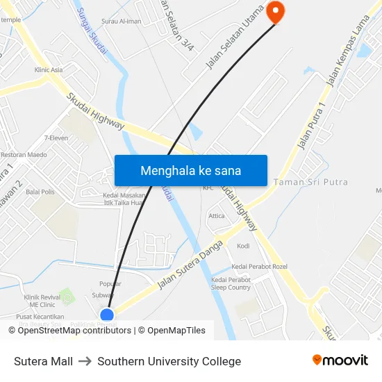 Sutera Mall to Southern University College map