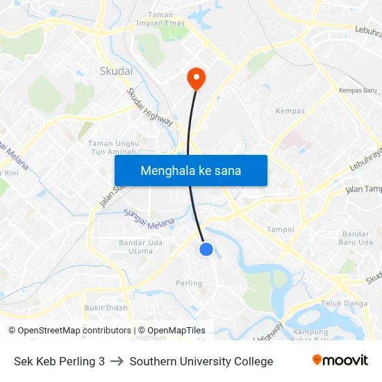Sek Keb Perling 3 to Southern University College map