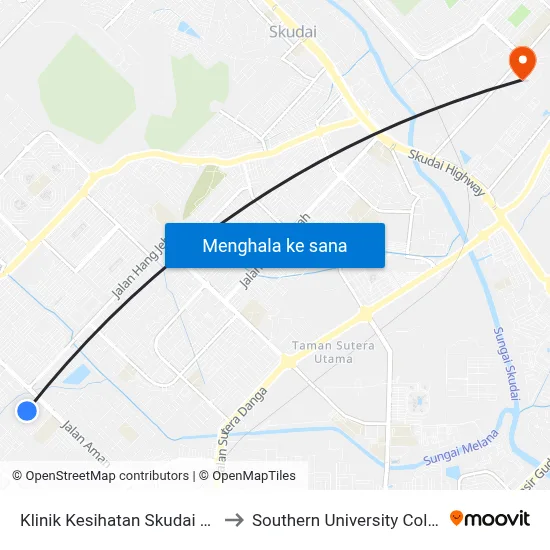 Klinik Kesihatan Skudai Baru to Southern University College map