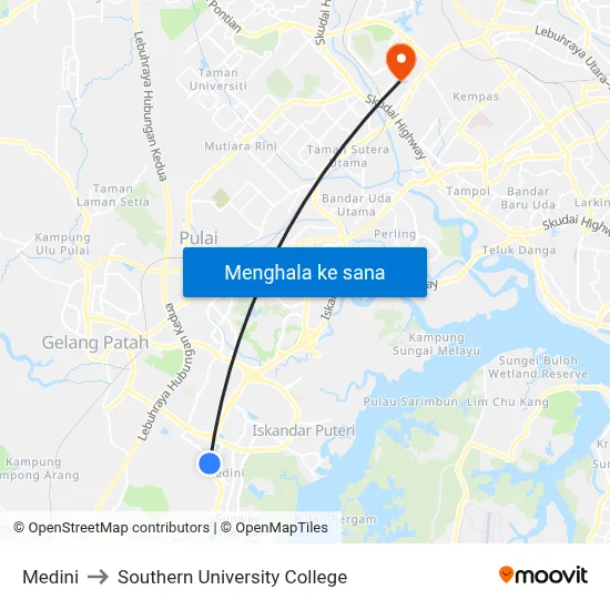 Medini to Southern University College map