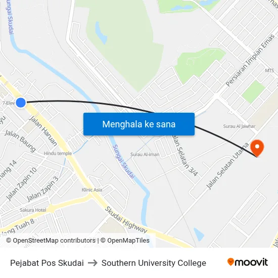 Pejabat Pos Skudai to Southern University College map