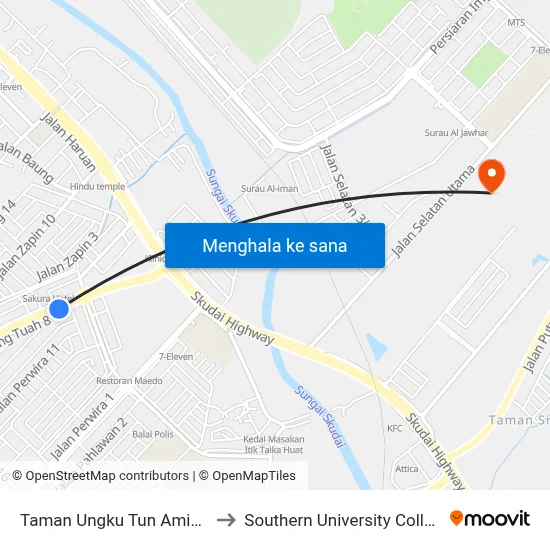 Taman Ungku Tun Aminah to Southern University College map
