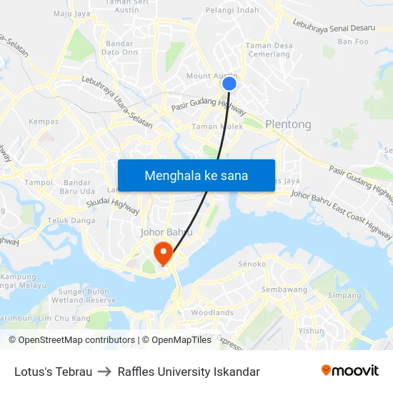 Lotus's Tebrau to Raffles University Iskandar map
