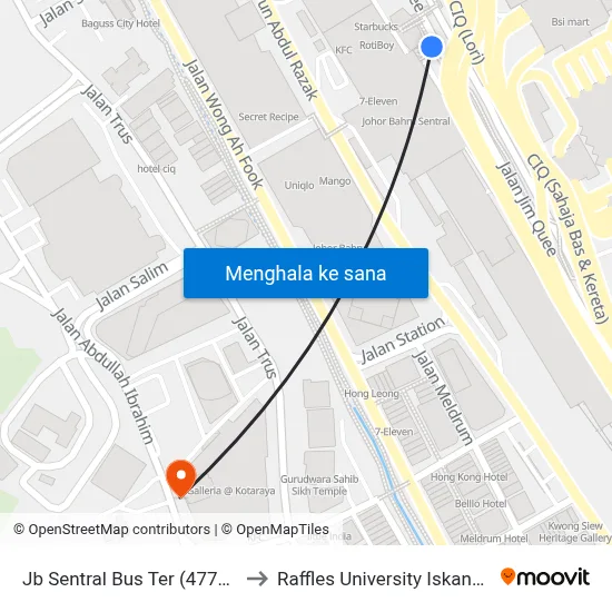 Jb Sentral Bus Ter (47711) to Raffles University Iskandar map