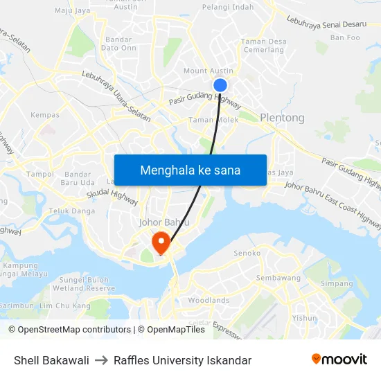 Shell Bakawali to Raffles University Iskandar map