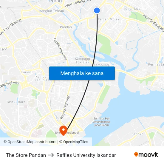 The Store Pandan to Raffles University Iskandar map