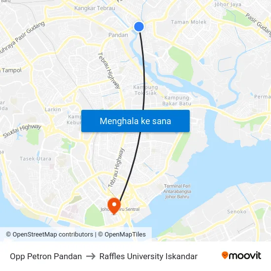 Opp Petron Pandan to Raffles University Iskandar map