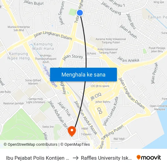 Ibu Pejabat Polis Kontijen Johor to Raffles University Iskandar map