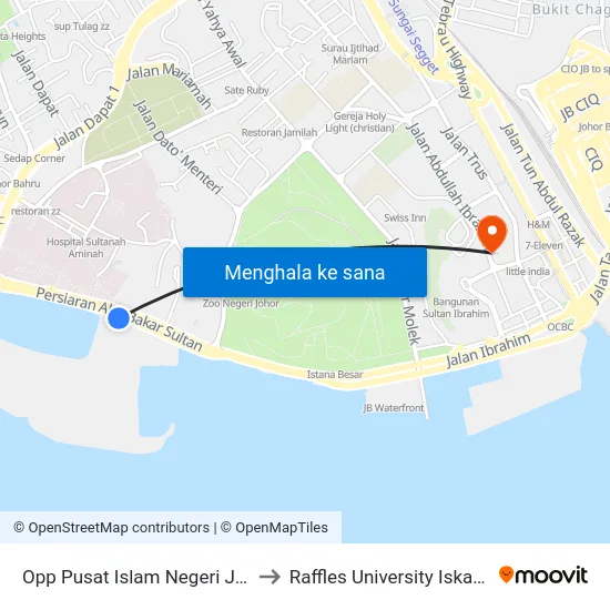 Opp Pusat Islam Negeri Johor to Raffles University Iskandar map