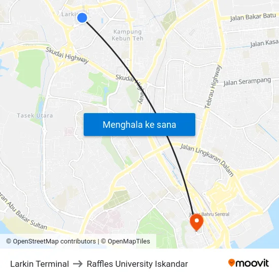 Larkin Terminal to Raffles University Iskandar map