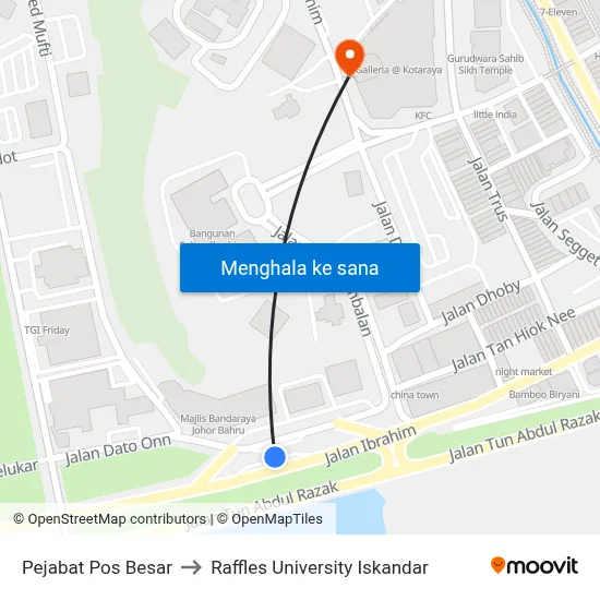Pejabat Pos Besar to Raffles University Iskandar map