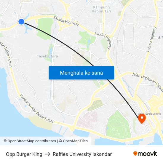 Opp Burger King to Raffles University Iskandar map