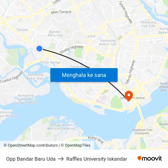 Opp Bandar Baru Uda to Raffles University Iskandar map