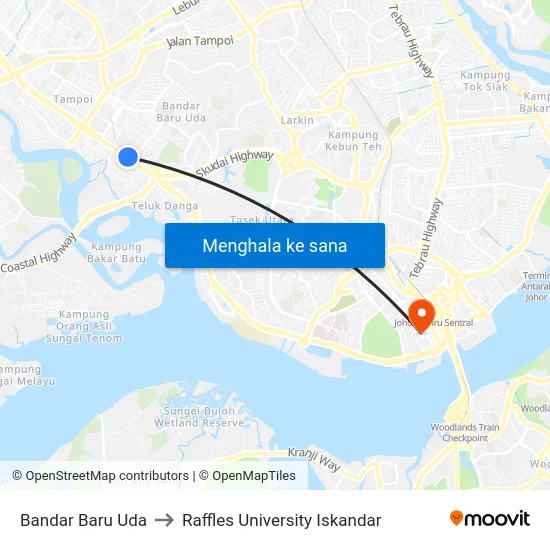 Bandar Baru Uda to Raffles University Iskandar map