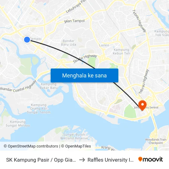 SK Kampung Pasir / Opp Giant Tampoi to Raffles University Iskandar map