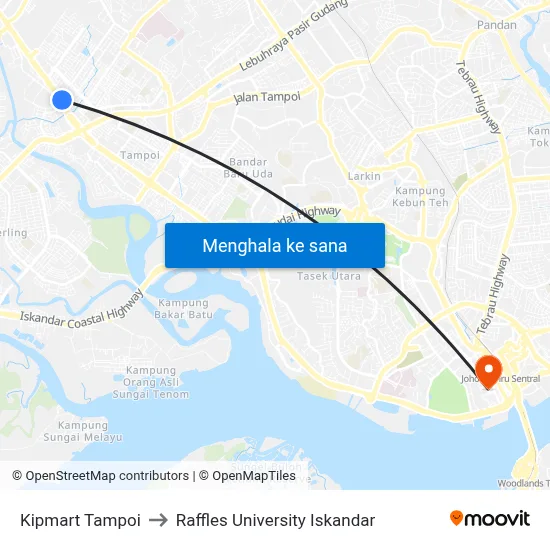 Kipmart Tampoi to Raffles University Iskandar map
