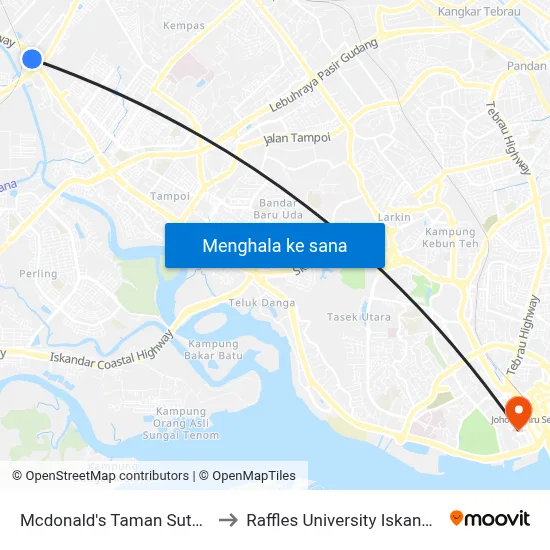 Mcdonald's Taman Sutera to Raffles University Iskandar map