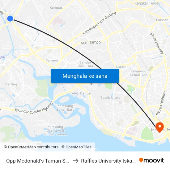 Opp Mcdonald's Taman Sutera to Raffles University Iskandar map
