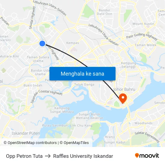 Opp Petron Tuta to Raffles University Iskandar map