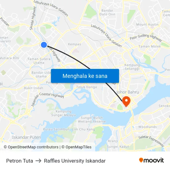 Petron Tuta to Raffles University Iskandar map