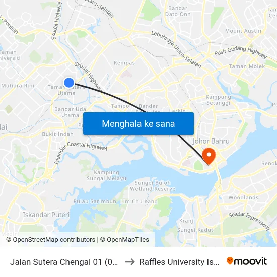 Jalan Sutera Chengal 01 (0008050) to Raffles University Iskandar map