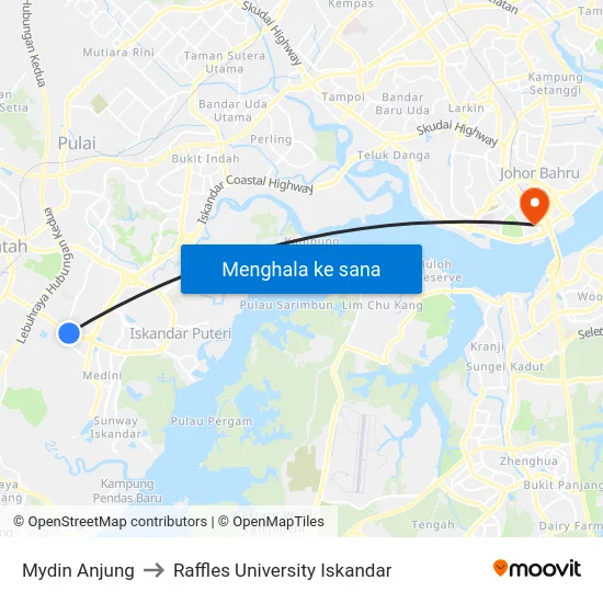Mydin Anjung to Raffles University Iskandar map