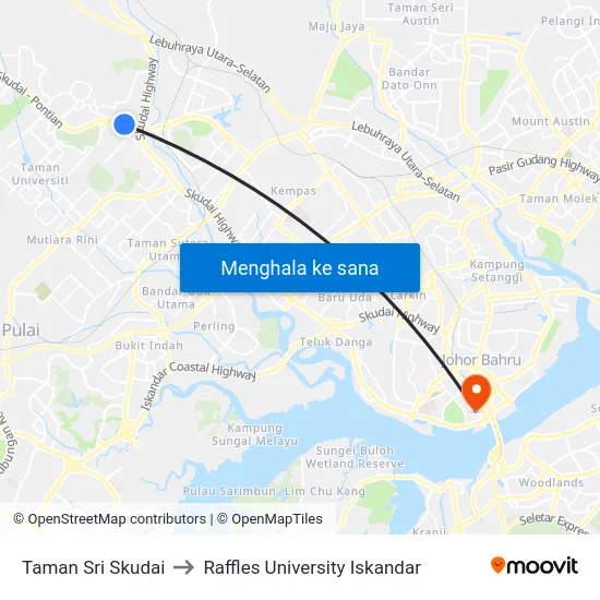 Taman Sri Skudai to Raffles University Iskandar map